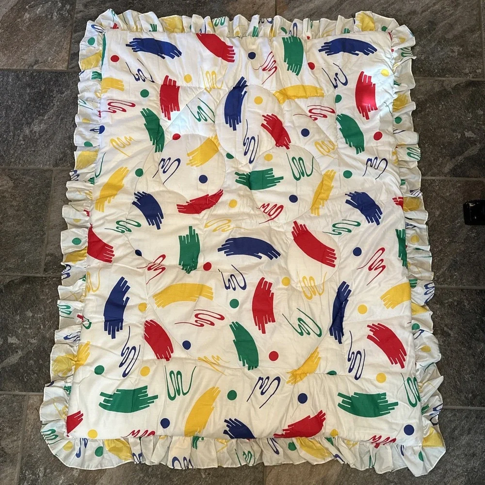 Vintage 1990s Crib Quilt Balloons Primary Colors Y2K READ